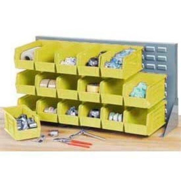 Global Equipment Louvered Bench Rack 36"W x 20"H - 18 of Yellow Premium Stacking Bins 550154YL